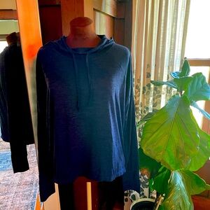 🌀Ultra Soft, Heathered Deep Blue, Long-Sleeves Gaiam Yoga Top w/ Hood 🌀